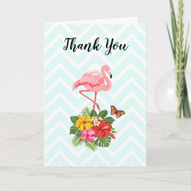 Carte Flamant rose rose & Hibiscus Tropical Merci fantai (Devant)