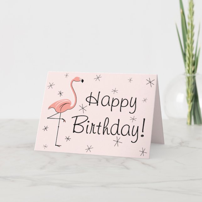 Carte Flamant rose Rose Joyeux Anniversaire! (Devant)
