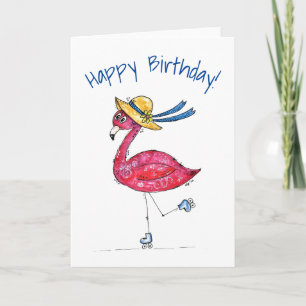 Carte Flamant rose rose mignon et capricieux sur les pat