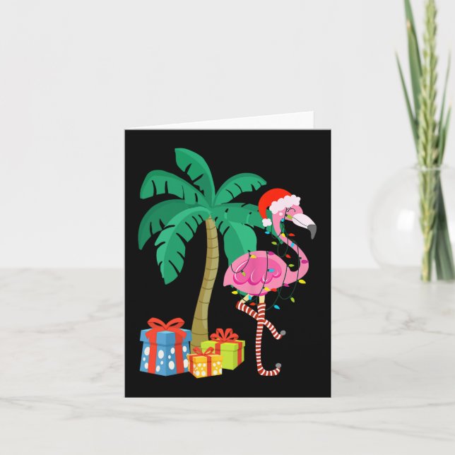 Carte Flamant rose rose Noël Palmier Tropical Xmas Fu (Devant)