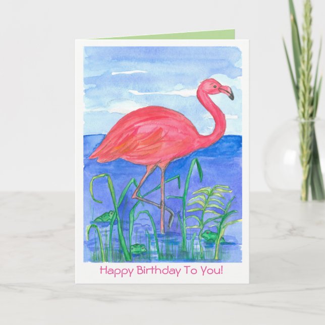 Carte Flamant rose rose Oiseau Joyeux Anniversaire (Devant)