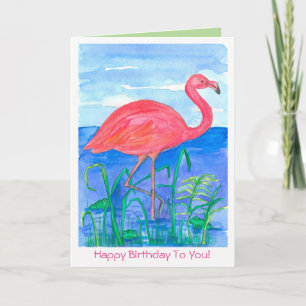 Carte Flamant rose rose Oiseau Joyeux Anniversaire