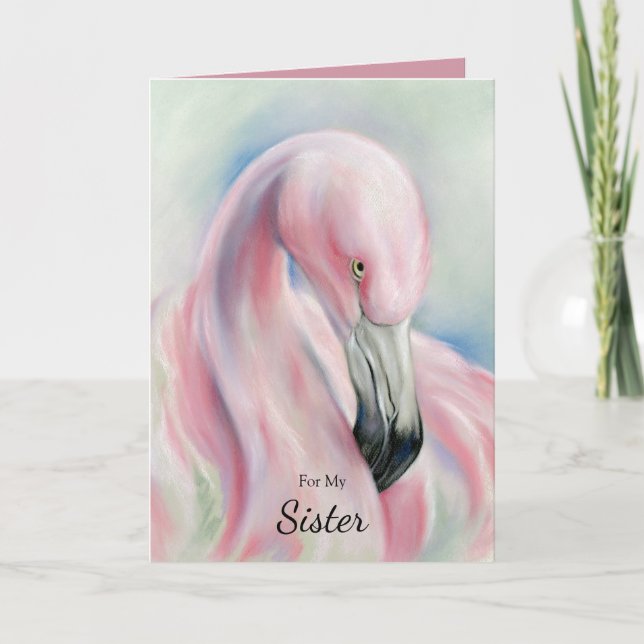 Carte Flamant rose rose Pastel Art Anniversaire (Devant)