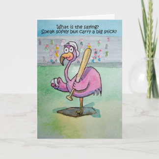 Carte Flamant rose rose Whimsical Drôle Peinture d'oisea