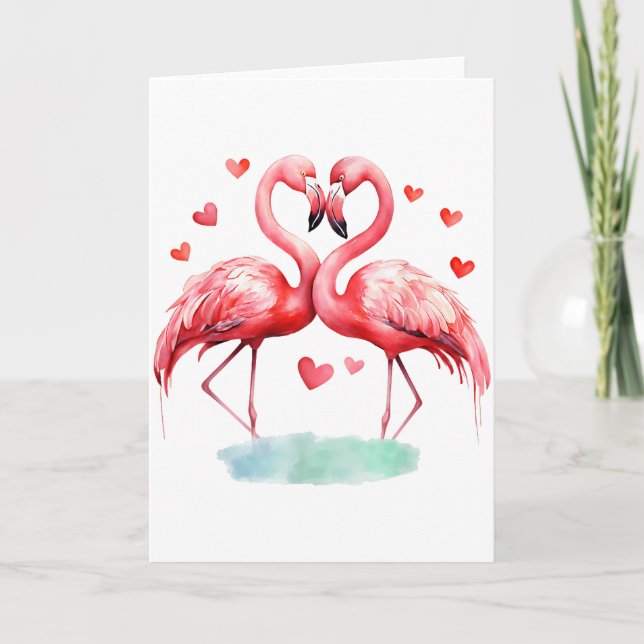Carte Flamant Rose Saint-Valentin Oiseaux Mignons Amateu (Devant)