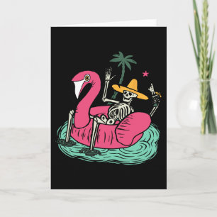 Carte Flamant Rose Squelette Flotteur Vacances Plage Boi