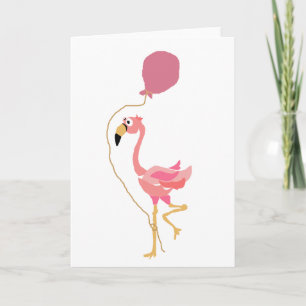 Carte Flamant Rose Tenant Un Ballon