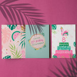 Carte Flamant rose & Watermelon Tropical Birthday<br><div class="desc">Fun, lumineux et coloré tropical thème flamingo gâteau d'anniversaire et de la carte d'anniversaire de la pastèque. Joli oiseau flamand et âge d'anniversaire placé sur un gâteau à trois niveaux empilé pour créer un dessus de gâteau. Personnalisez la carte d'anniversaire avec votre propre message et le nom du destinataire sur...</div>