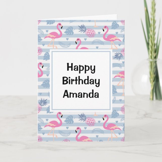 Carte Flamant rose Whimsical et ananas Motif Anniversair (Devant)