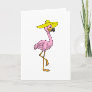 Carte Flamant sur la plage avec chapeau