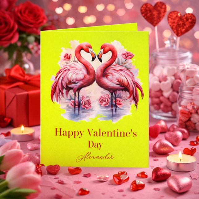 Carte Flamants Rose Néon Saint-Valentin (Créateur téléchargé)