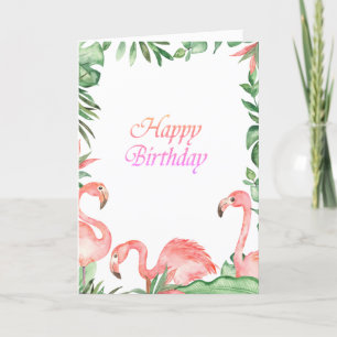 Carte Flamants roses adorables Anniversaire tropical