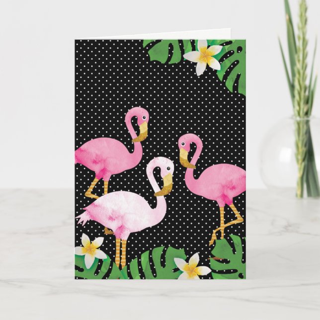Carte Flamants roses rose tropicale sur Pois (Devant)