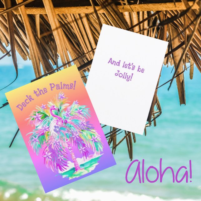 Carte Flamants roses roses Noël Palmier Personnalisé (Deck the Palms!)