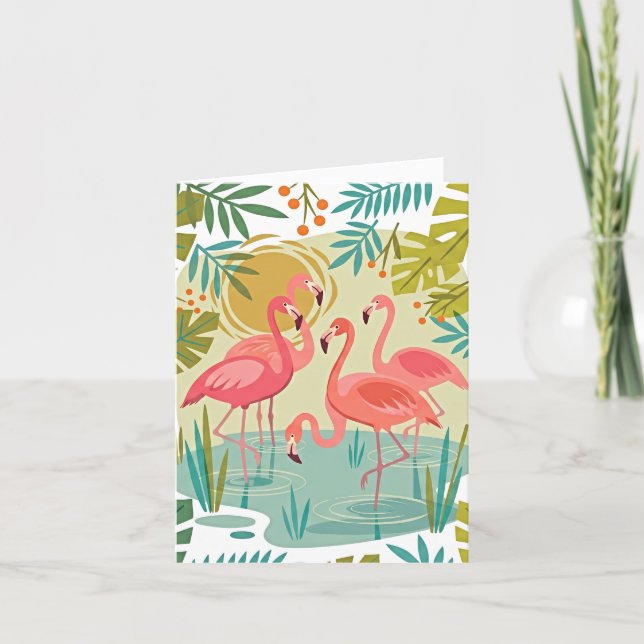 CARTE FLAMANTS ROSES SE TENANT ENSEMBLE (Devant)