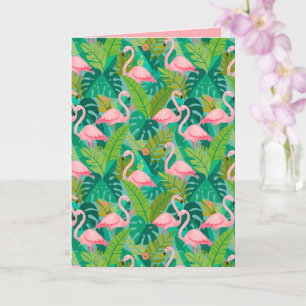Carte Flamants roses tropicaux Feuillage de la jungle