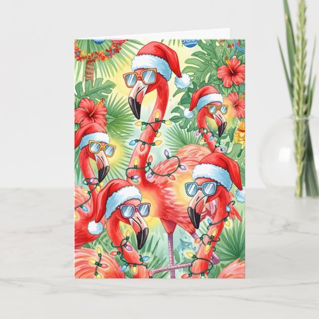 Carte flamboyante de Noël de flamant tropical (Devant)