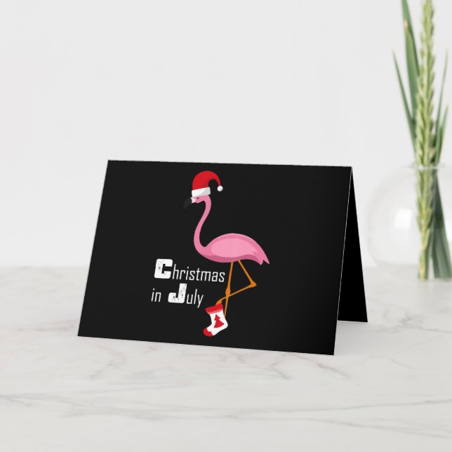 Carte Flamingo | Noël Flamingo en Juillet Fête Drôle (Devant)