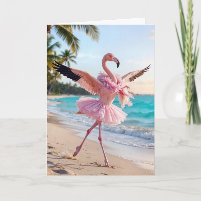Carte Flamingo Pensant à Vous Dans un Tutu Rose (Devant)