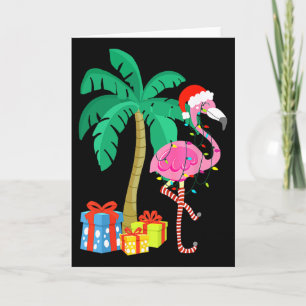 Carte Flamingo Rose Palmier de Noël Tropical Xmas Fu