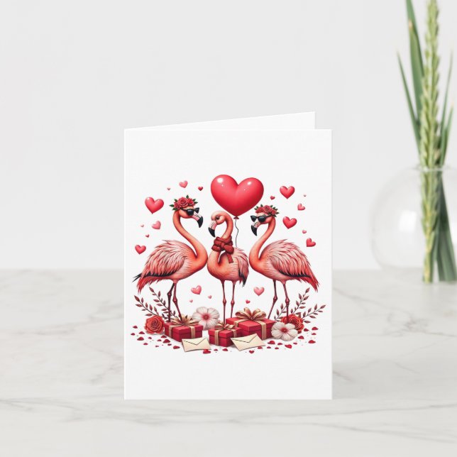 Carte Flamingo Rose Saint-Valentin Animal Coeur Joyeux V (Devant)
