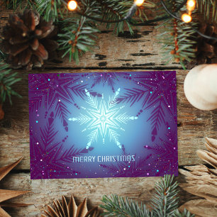 Carte Flamme de neige rayonnante - Élégant Noël bleu