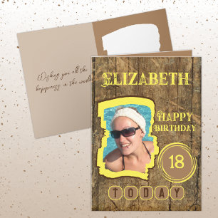 Carte Flamme rustique bois brun jaune 18e anniversaire