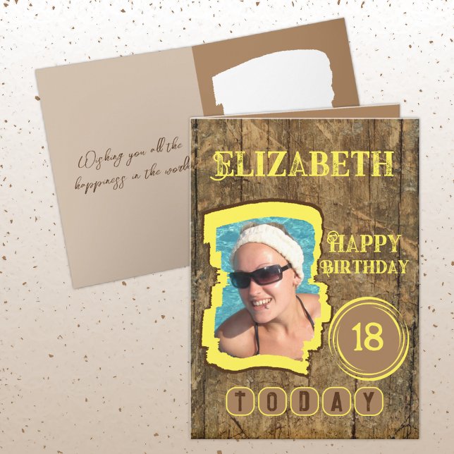 Carte Flamme rustique bois brun jaune 18e anniversaire (Créateur téléchargé)