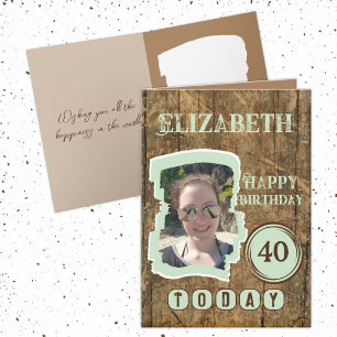 Carte Flamme rustique bois brun vert 40e anniversaire