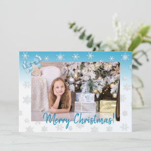 Carte Flammes de neige blanches et bleues Noël élégant