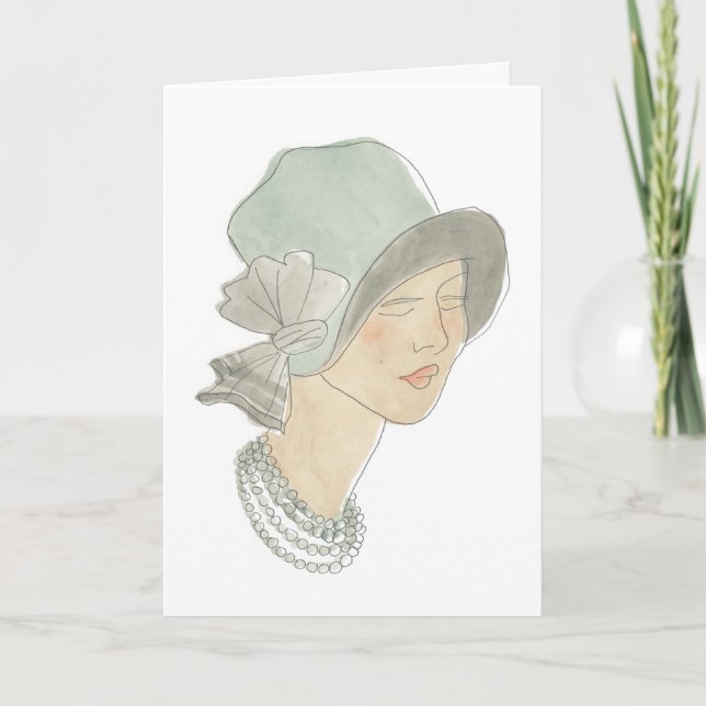 Carte Flapper Fashion Sketch - Femme avec Casquette (Devant)