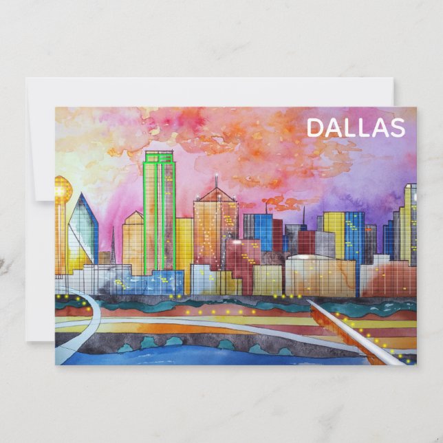 Carte Flat Dallas Texas Watercolor City Skyline (Devant)