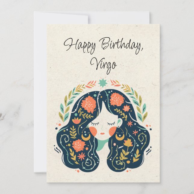 Carte Flat d'anniversaire Virgo Maiden Zodiac Flor (Devant)
