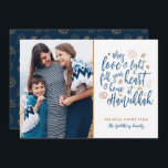 Carte Flat Love and Light Hanoukka<br><div class="desc">Un design Hanoukka élégant et moderne en faux papier doré et bleu foncé.  Facile à customiser avec votre propre photo et texte.</div>