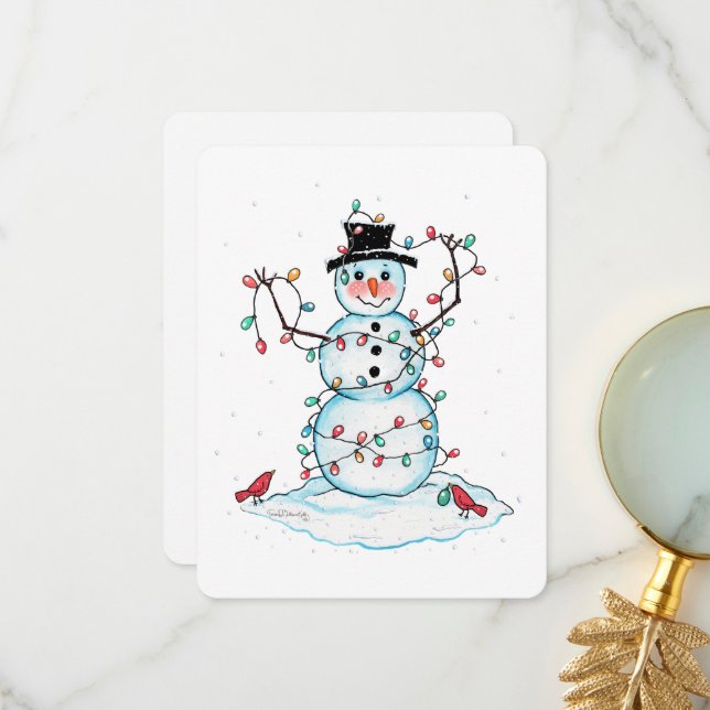 Carte Flat Snowman, Fun Snowman avec lumières (Devant/Arrière en situation)