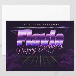 Carte Flavio Nom Prénom lila retro Date de naissance