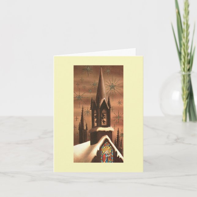 Carte Flèche d'église de Noël vintage (Devant)