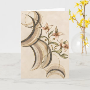 Carte Fleur abstrait terreuse et lignes de calligraphie 