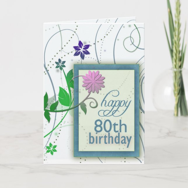 Carte Fleur amusante heureux 80e anniversaire (Devant)