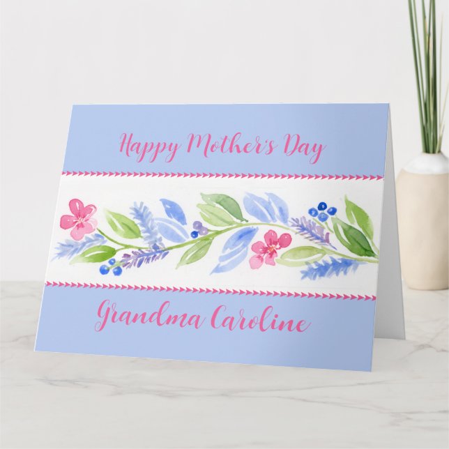 Carte Fleur aquarelle Joyeuse Fête des Mères NOM (Devant)