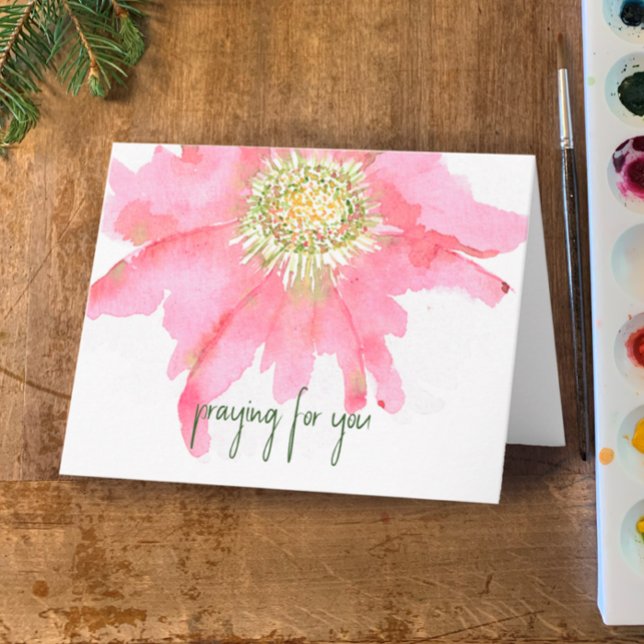 Carte Fleur aquarelle peinte à la main | Priez Pour Vous (Personalize this hand painted watercolor flower card with your name and note. Praying for you.)