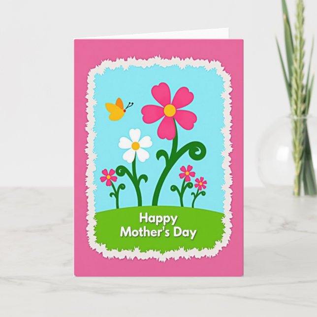 Carte Fleur avec Bordure Magenta (Devant)