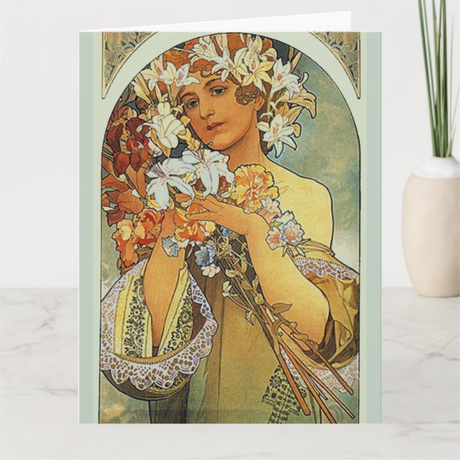 Carte Fleur, Beaux-Arts Alphonse Mucha Anniversaire (Devant)