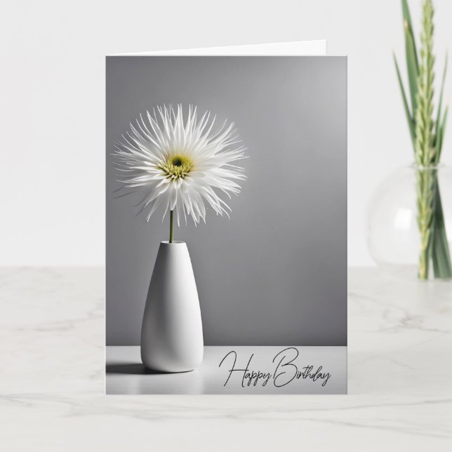 Carte Fleur Blanche Simple Anniversaire Dans Vase (Devant)