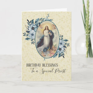Carte Fleur Bleue   Anniversaire du Prêtre   Vierge Mère