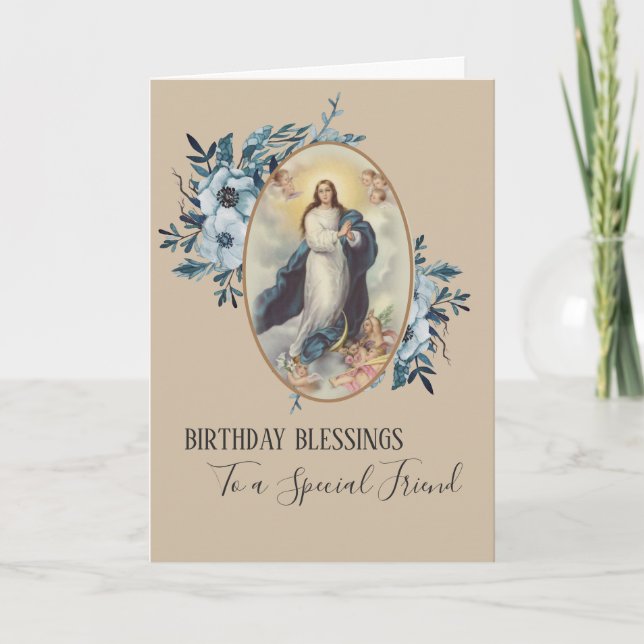 Carte Fleur Bleue | Anniversaire d'un Ami | Vierge Mère  (Devant)
