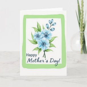 Carte Fleur Bleue Aquarelle