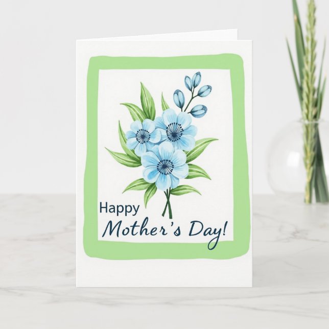 Carte Fleur Bleue Aquarelle (Devant)