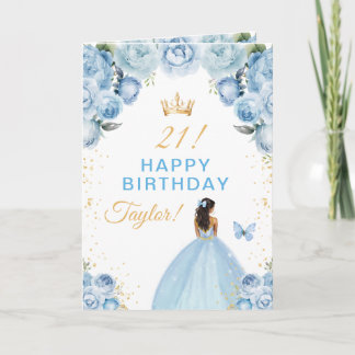 Carte Fleur Bleue Fille à Peau Mate Joyeux Anniversaire