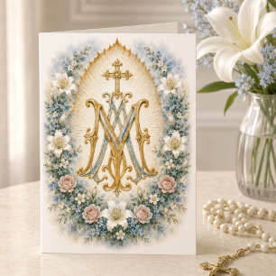 Carte Fleur bleue monogramme marian scriptures catholiqu